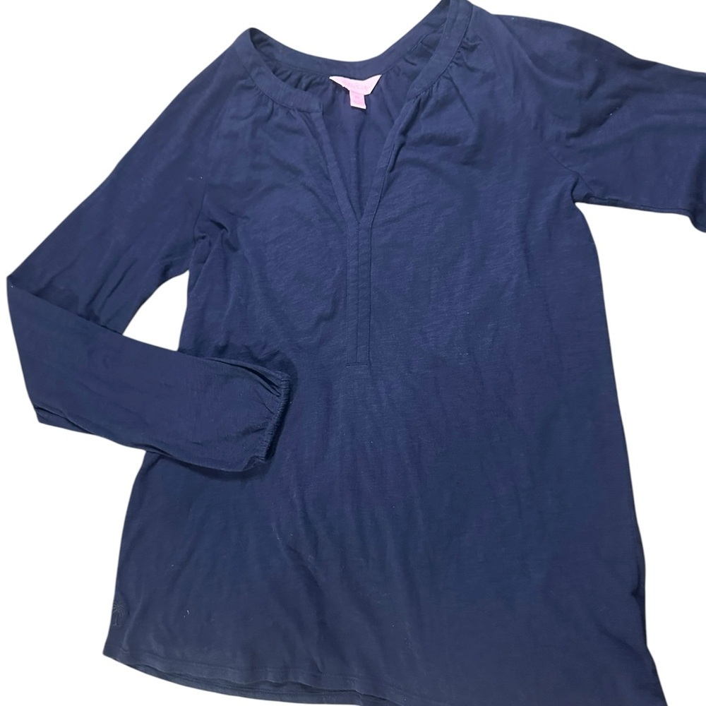 Lilly Pulitzer Long Sleeve Cotton V Neck Navy Top Size XS